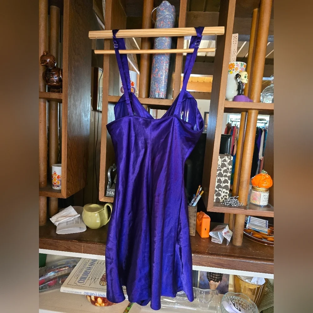 Cacique Vintage Purple Satin Romper Short Nightgown Medium